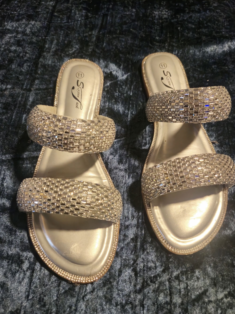 Luxe Embellished Silver Slide Sandals